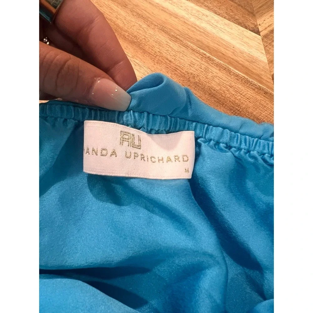 Amanda Uprichard 100% Silk Mini Dress Off the Shoulder Blue Teal - Picture 3 of 6